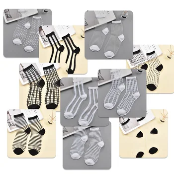 

3 Pairs Fashion Breathable Socks Women Transparent Sexy Short Socks Summer Striped Invisible Socks Stretch Lace Footwear Girls
