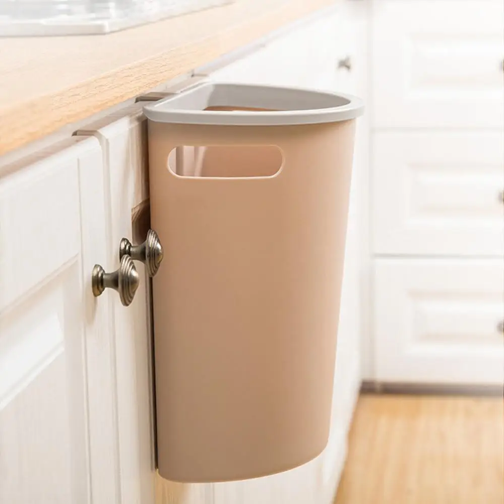 

Small Trash Can, Hanging Waste Bin Under Kitchen Sink, Plastic Wastebasket Over Cabinet Door with Top Ring to Fix Garbage Bag