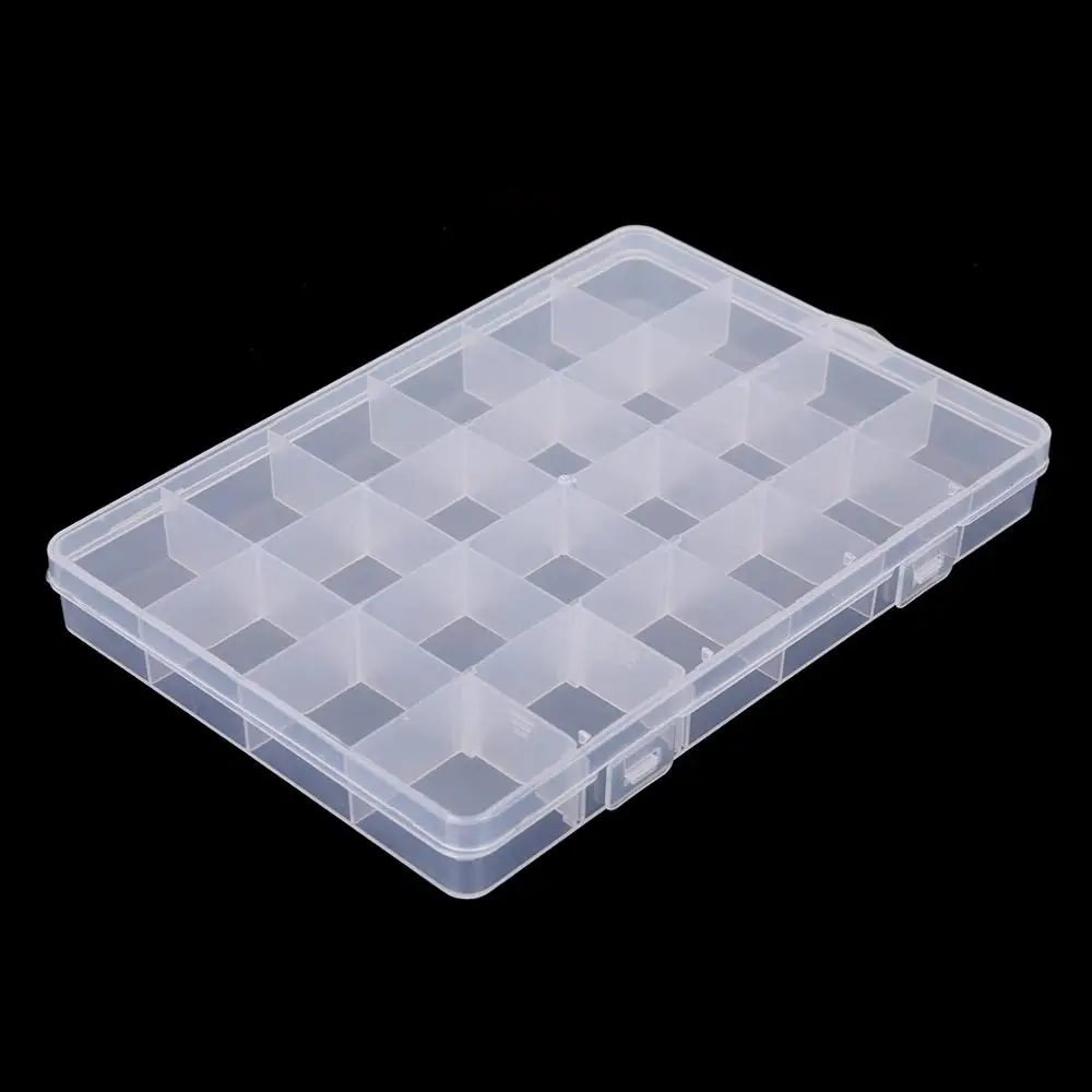 

Hot Selling 24 Slots Plastic Storage Box Case Transparent Rectangle Organizer Beads Earring Jewelry Container