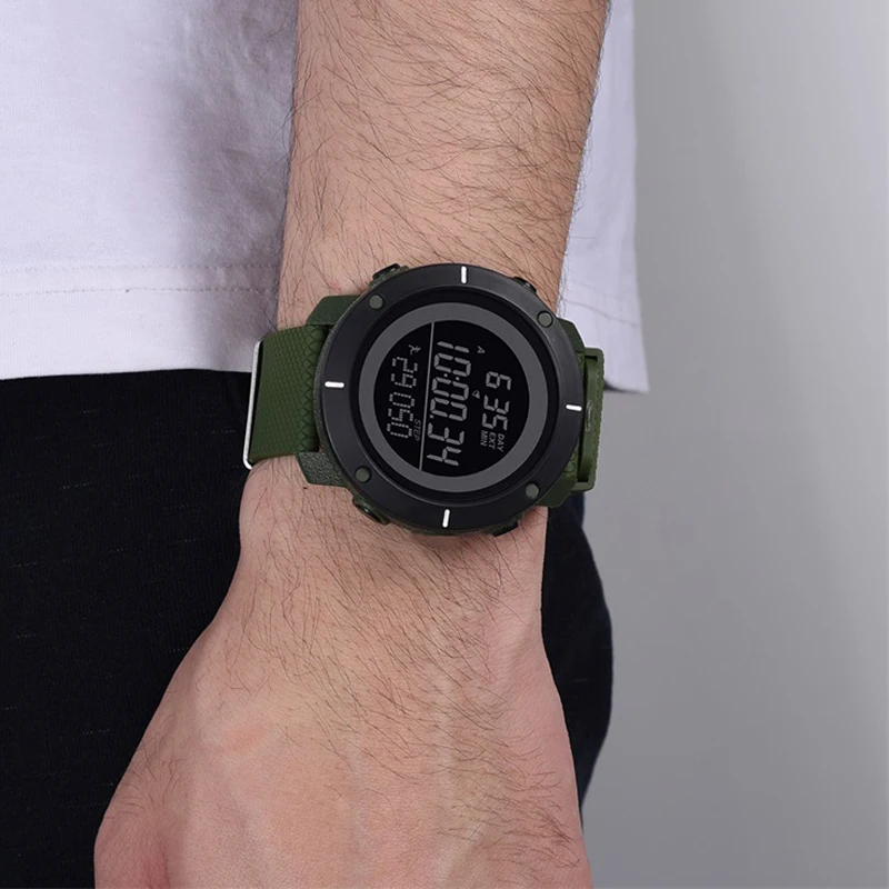 SYNOKE 3D шагомер часы для мужчин запись шагов спортивные часы Led цифровой большой циферблат простой зеленый военный многофункциональные часы