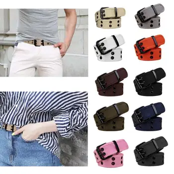

New Fashion Canvas Belt Ladies Double Hole Buckle Edging Canvas Belt Casual Korean Women's Jeans Belt