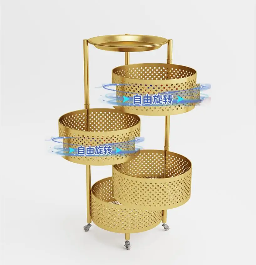 Luxury Rotatable Storage Basket Rolling Utility Cart With Handle Vegetables Basket Spice Cart Rack For Bathroom Living Room &Ndash; 3 Layer