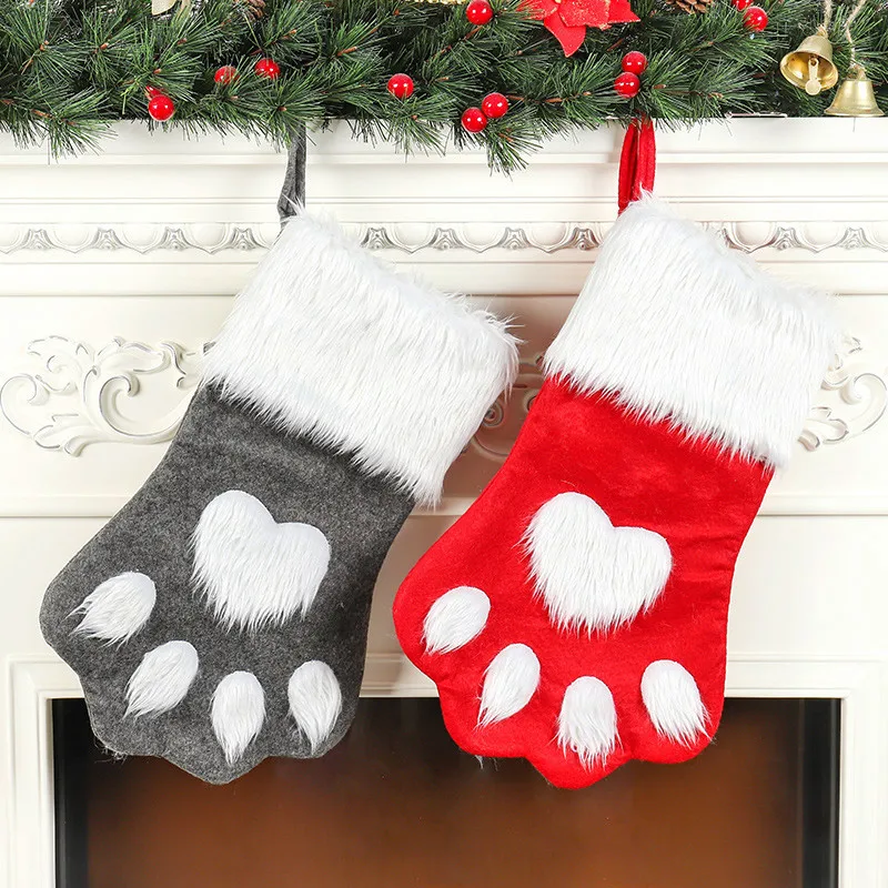 Рождественские носки для чулок, подарочные сумки, держатель для рождественской елки, подвесная подвеска, персонализированное украшение для домашних животных, собак, кошек, лап, новогодние украшения для дома