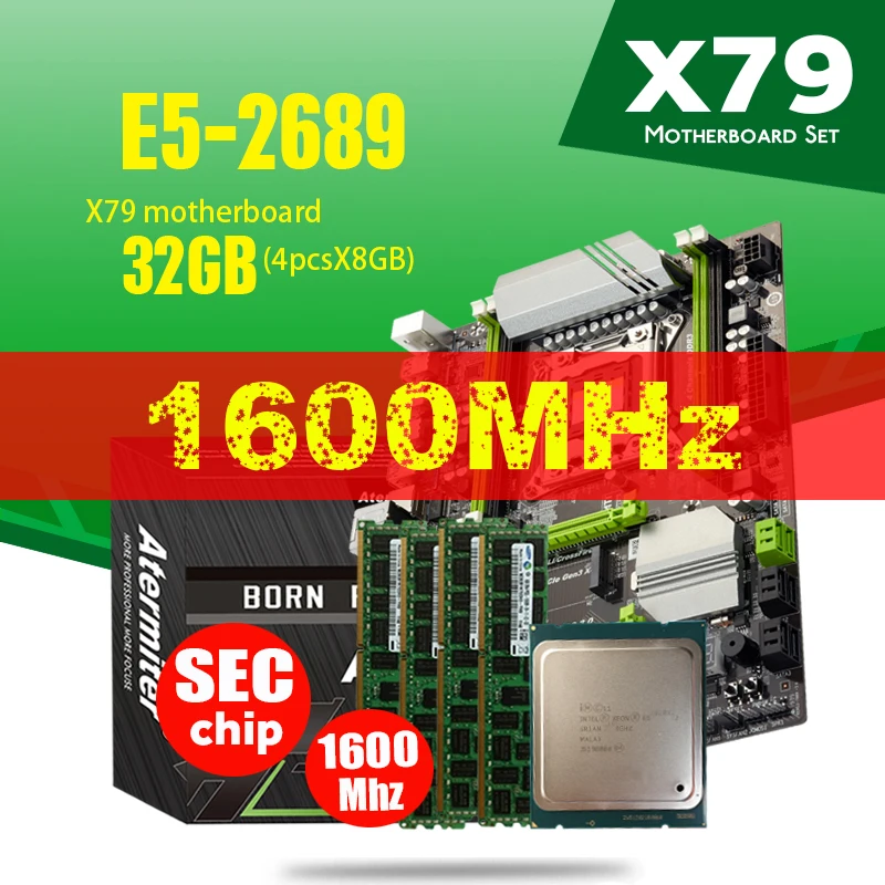 Atermiter X79 Turbo материнская плата LGA2011 ATX Combos E5 2689 CPU 4 шт. x 8 ГБ = 32 DDR3 RAM 1600 МГц PC3 12800R PCI E NVME
