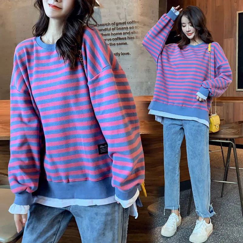 

Shanghai New Europe Sang 2020 Autumn Large Size Women's Fake Two-Piece Slimming Hoodie