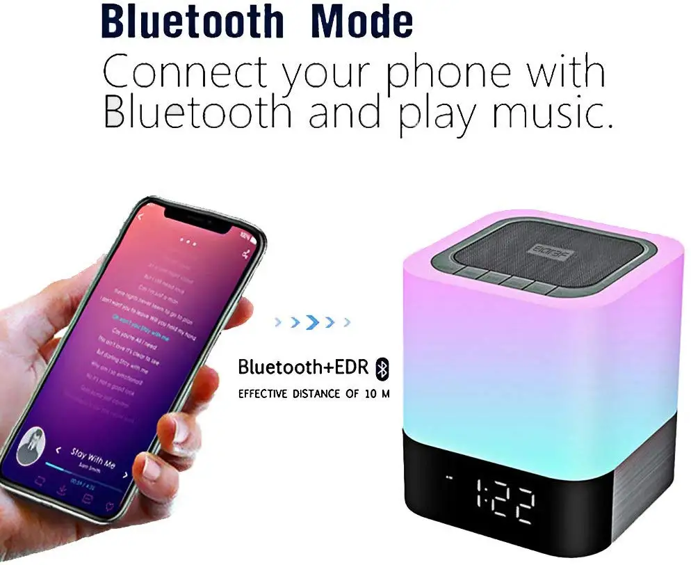 Bluetooth-динамик, ночные огни, будильник, bluetooth-динамик, mp3-плеер, сенсорное управление, прикроватная лампа, с регулируемой яркостью, RGB, многоцветный