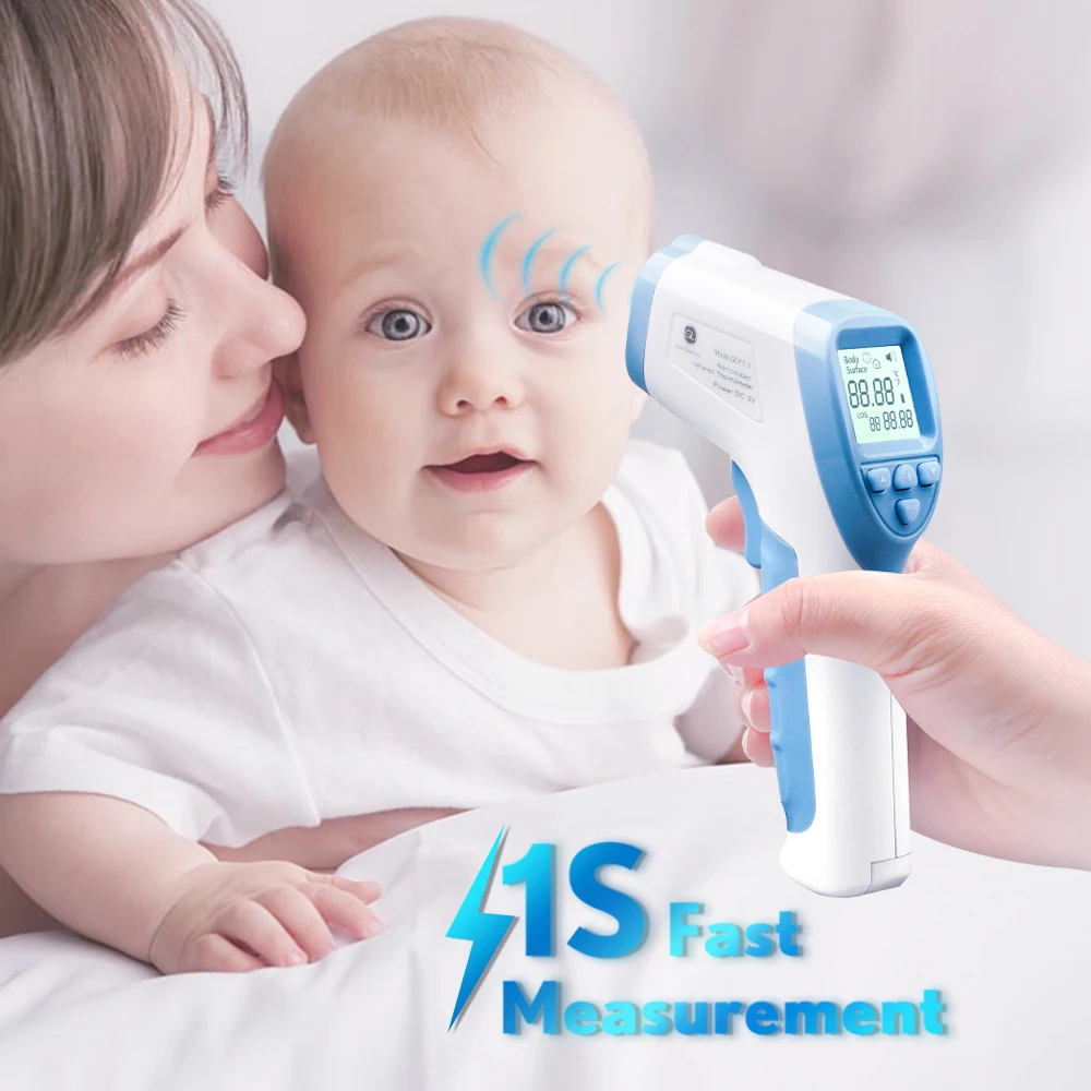 Ceny GL termometr na podczerwień do czoła cyfrowy termometr dla małych dzieci Blacklight IR LCD bezdotykowa temperatura ciała w termometrach dla dzieci