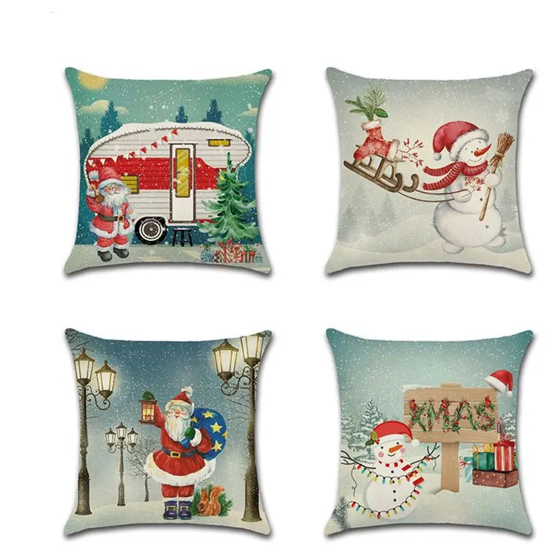 

Santa Claus Elk Cushion Cover Pillowcase Sofa Christmas Pillow Covers Decorative Polyester Pillow Case 45x45cm