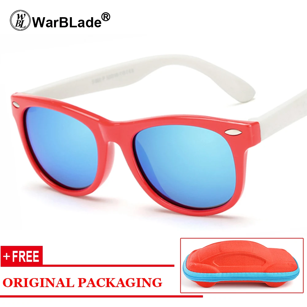 WarBLade поляризованные солнцезащитные очки для безопасности ребенка с покрытием TR90 гибкие очки детские UV400 очки для мальчиков и девочек oculos с чехлом - Цвет линз: red blue lens