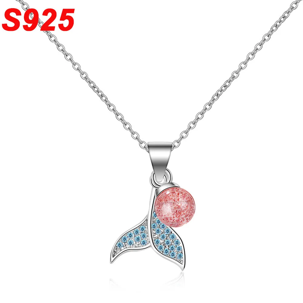 

Cute 925 Sterling Silver Initial Necklace Blue Micro Pave CZ Fish Mermaid Dolphin Tail Clavicle Chain Neckless Women SN014
