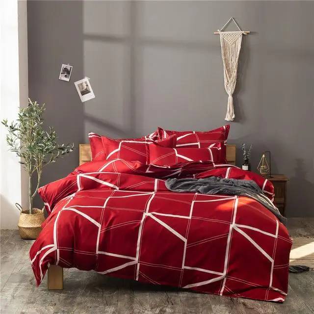 50 пододеяльник с геометрическим рисунком, плоский простынь, наволочка, комплект постельных принадлежностей, мягкий, приятный для кожи, украшение комнаты, домашний текстиль - Цвет: red