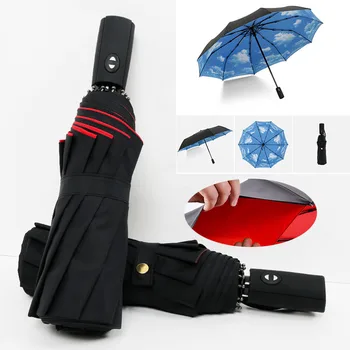 

Full Automatic Oversize Reinforced Umbrella Three Folding Male Female Parasol Umbrella Rain Women Windproof Business Umbrella