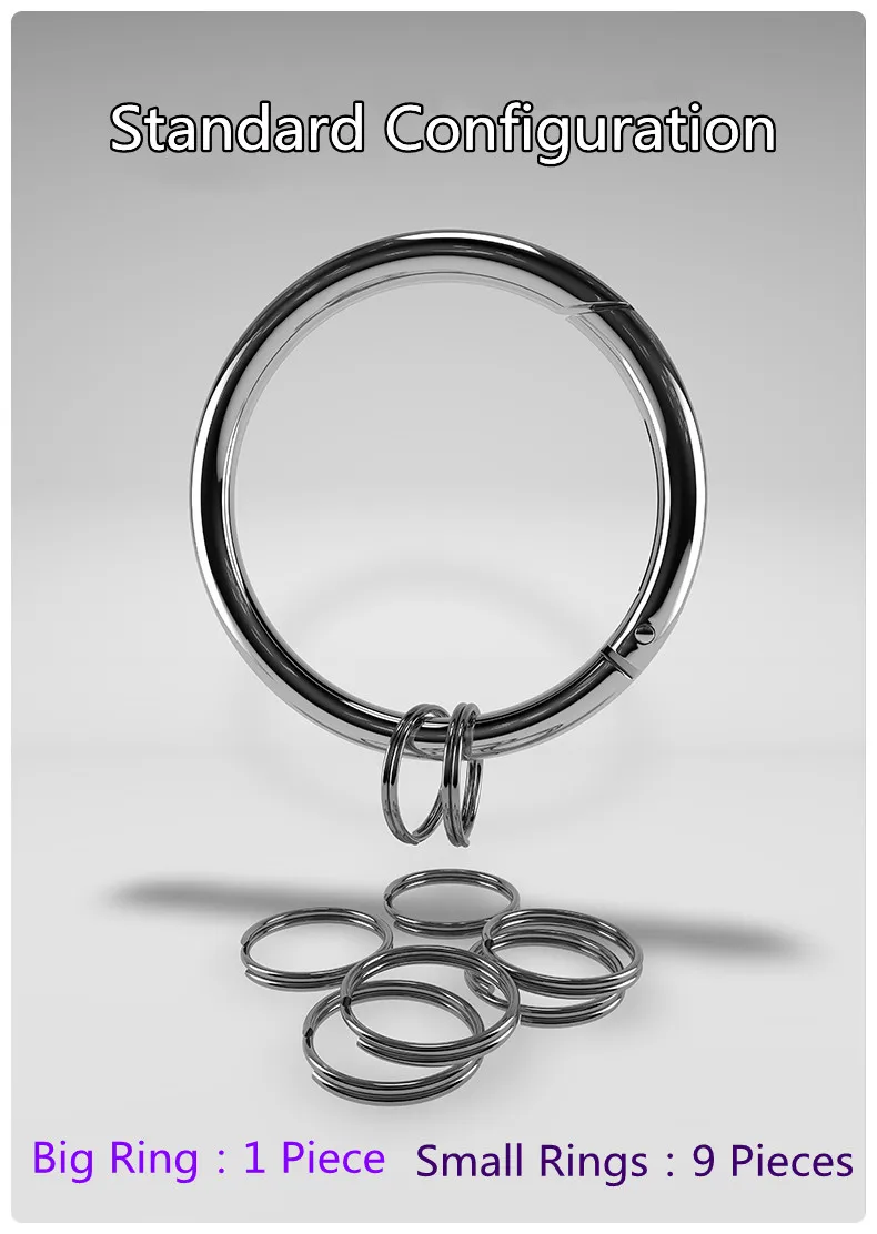 6cm Große Durchmesser Frühjahr Öffnen Keyring Kreative Schlüssel Kette DIY Praktische Multi Zweck Keychain 1 Großen Ring + 9 kleine Ringe Q25 – Detail 5