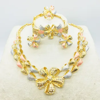 

Bridal Gift Nigeria wedding African pearl jewelry set brand women fashion Dubai gold jewelry set wholesale design