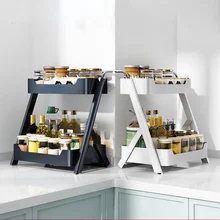 

2 Layer Oils Kitchen Racks Stainless Steel White Free Punching Modern Multi Spice Rack Sponge Porta Tempero Pantry Organizer