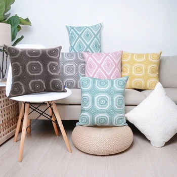 

45X45CM Embroidered Cushion Cover Cotton Canvas Square Pillow Cover Geometry Pattern Pillowcase 1PC Flower Pillowcase Polyester