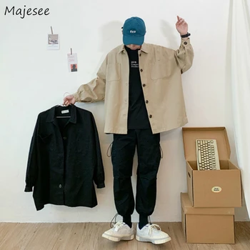 

Men Jackets Solid Casual Retro Outwear Loose Simple Streatwear Classic All-match Chic Fashion Coats Oversize Male Jacket Vintage