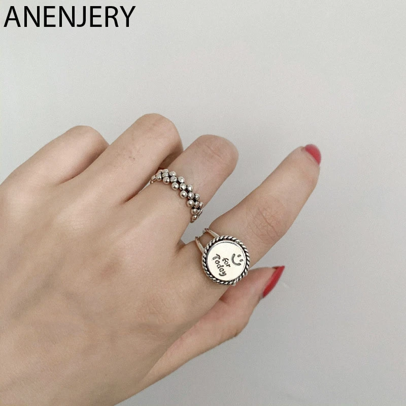 Женское кольцо со смайликом ANENJERY серебряное из тайского серебра с 925 пробы и