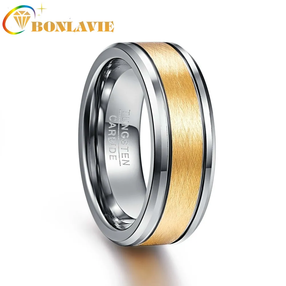 

BONLAVIE 8mm Width Men Rings Tungsten Carbide Engagement Wedding Bands Multi-size Anillos Para Hombres Pierscienie