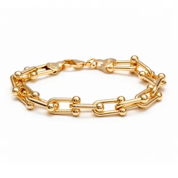 

2020 Cuff Gold Color Bracelets Link Titanium Steel Chain Bracelet U-shaped Pendant Bracelet Bangle Best Gifts