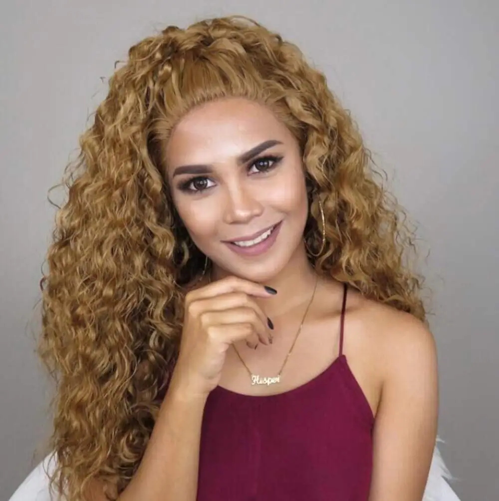 Fantasy Beauty Free Parting Natural Long Loose Curly Black Red Sliver Gold Blonde High Temperature Synthetic Lace Front Wig Fantasy Beauty Free Parting Natural Long Loose Curly Black Red Sliver Gold Blonde High Temperature Synthetic Lace Front Wig
