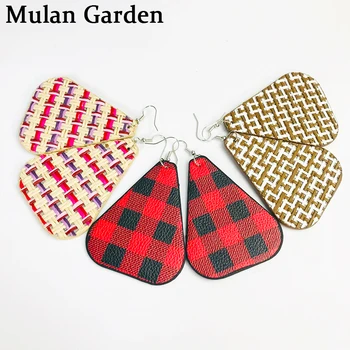 

M&G New Trendy Red Lattice PU Leather Earrings Geometric Personality Pendant Dangle Earrings Women Accessories Jewelry Girl Gift