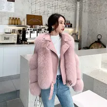 

Women Faux Fur Coat with Fox Fur Winter Fashion 2021 New Motocycle Style Luxury Fox Fur Leather Jackets Woman Trendy Overcoats
