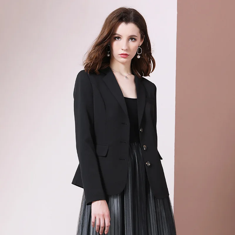 

Black And White with Pattern Small Suit Coat Women's 2019 Autumn New Style Slim Fit Slimming Fold-down Collar Retro CHIC Online