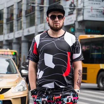 

GONTHWID Summer new casual short-sleeved large size men's T-shirt off man color matching round neck youth base