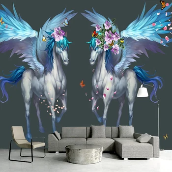 

PVC Self-Adhesive Wallpaper 3D Hand Painted Cartoon Horse Romantic Beautiful Photo Wall Mural Kid's Bedroom Wall Sticker Fresco