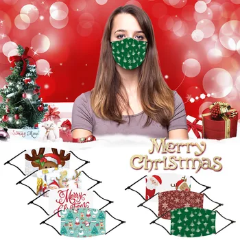 

1PC Mask 1PC Filter Reusable Mask With Filter Christmas Printed Mask Adjustable Dustproof Washable Breathable Cycling Mascarilla