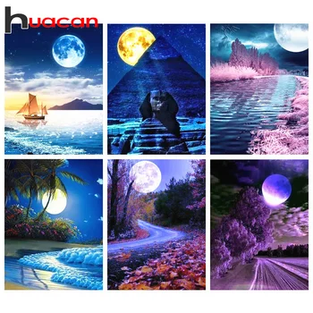 

Huacan Full Square/Round Diamond Painting Moon Kit 5D DIY Diamond Embroidery Mosaic Landscape Decorations Home