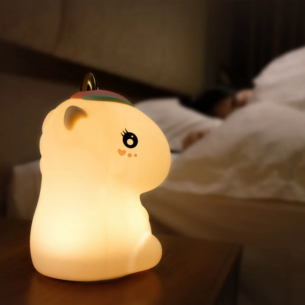  Unicorn LED Night Light Touch Sensor Colorful USB Rechargeable Cartoon Silicone Bedroom Bedside Lam - 4000276225738