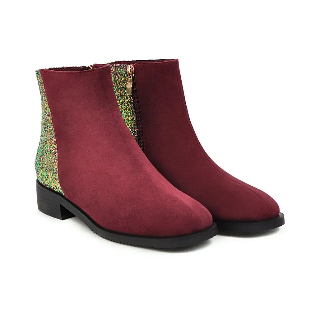 

YANSHENGXIN Shoes Woman Boots 2 Patchwork Shiny Ankle Boots High Heels Women Shoes Autumn Winter Boots Large Size Ladies Booties