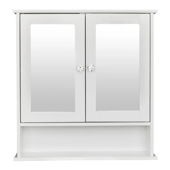 

[US-warehouse]Double Door Mirror Indoor Bathroom Wall Mounted Cabinet Shelf White Dropshipping