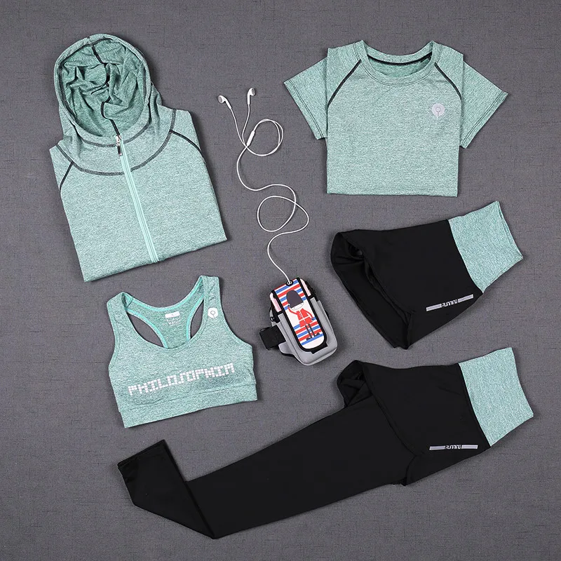 New-Women-Yoga-Suit-5-Piece-Yoga-Sets-3-Piece-Solid-Color-Yoga-Shirt-Fitness-Tracksuit (3)