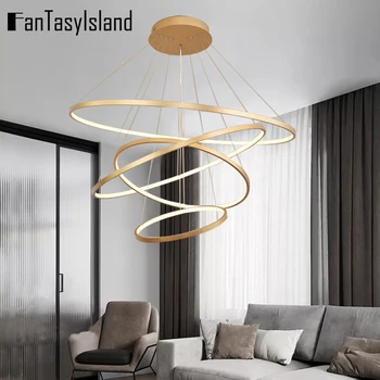 

New Modern LED Chandeliers Lights For Living Room Dining Room Bedroom Circle Round Ring Indoor Lighting Hanging Lamps Chandelier