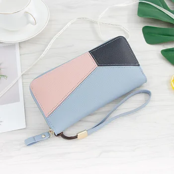 

Fashion Womens Long Wallet Top Quality Patchwork Panelled Zipper Purse Clutch Bag Phone Wallet For Students carteira de couro.