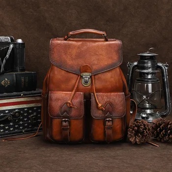 

Vintage Full Grain Leather Travel Backpack Handmade Genuine Leather Backpack For Men Cowhide Leather Laptop Backpack