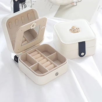 

Earring Ring Magnetic Snap Durable With Mirror Storage Case Display Box Dressing Table Home Traveling Bedroom Jewelry Organizer