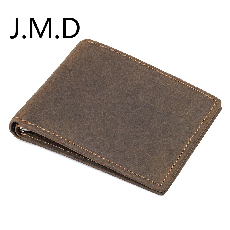 

J.M.D Crazy Horse Leather Small Wallet with Photo Window Credit Card Holder Casual Wallets Coin Purse