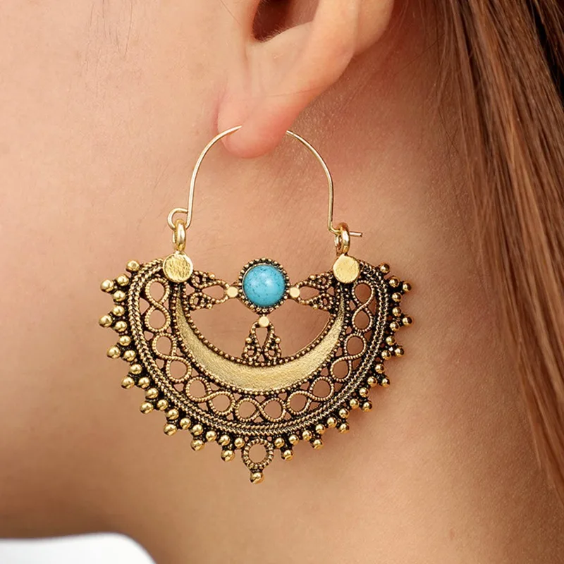 

Vintage Boho Hollow Out Semicircle Shape Hook Drop Dangle Earrings Indian Tribal Ethnic Gypsy Earrings Jewelry Women's pendiente