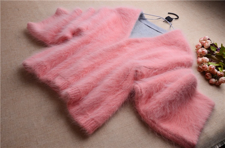 Топ mujer femme толстые теплые зимние норковые кашемировые кардиганы из ангоры, Полуботинки на меху куртка, пальто, свитер-накидка розового цвета, модное пальто