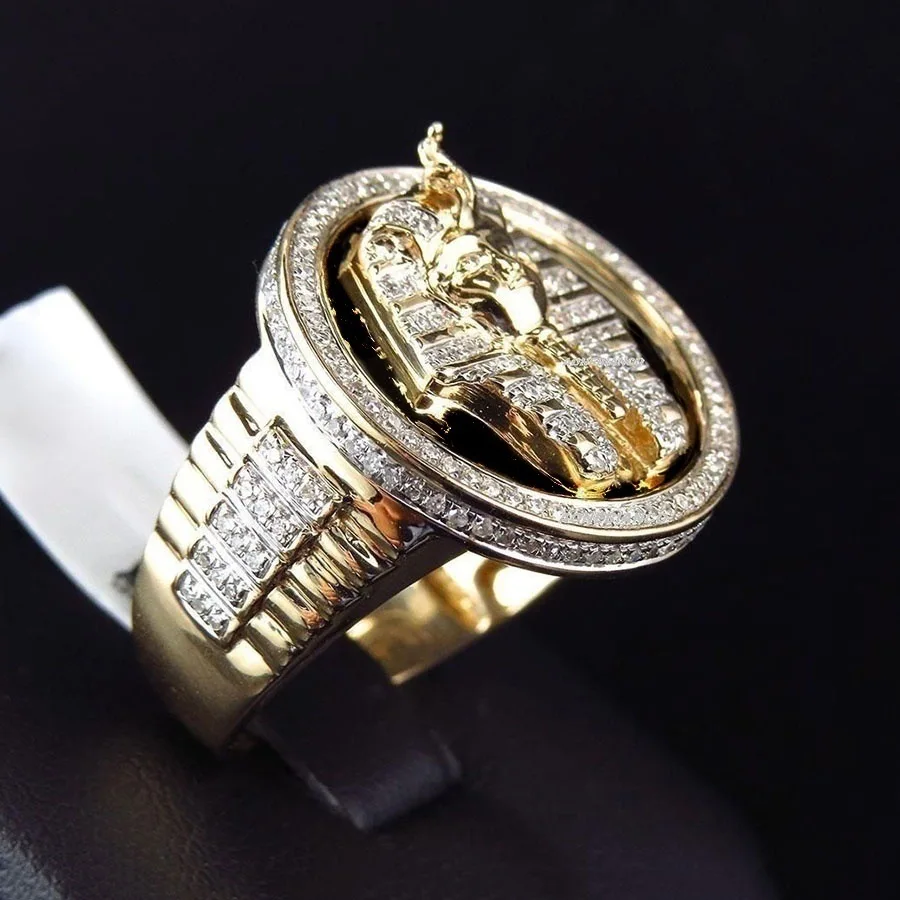 Модные панк рок хип хоп Египетский Король Tutankhamun Золотое кольцо винтажная личность вечерние кольца на годовщину для мужчин и женщин ювелирные изделия