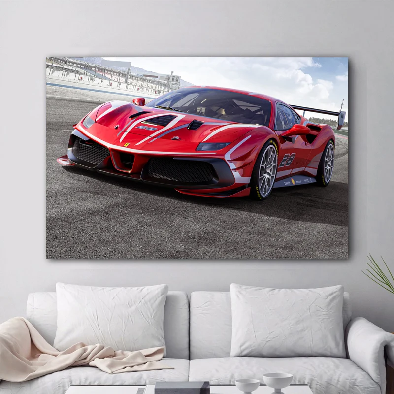 Современная Настенная картина Sportscar Ferraris 488 вызов Evo красная машина