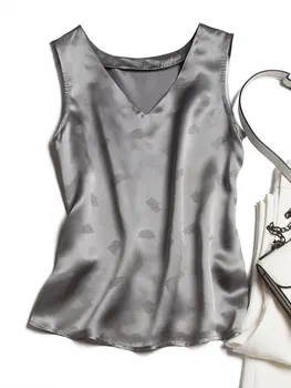 

Jacquard Real Silk Tank Tops Office Lady Poplin Streetwear Women Tank Top 2020 New Sleeveless Summer Women's Shirt