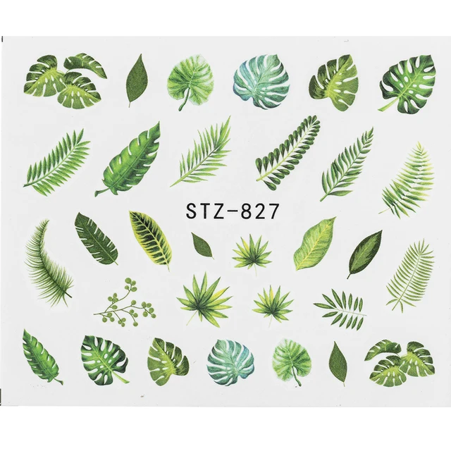 1Pcs Water Nail Decal and Sticker Flower Leaf Tree Green Simple Summer DIY Slider for Manicure Nail Art Watermark Manicure Decor SF181