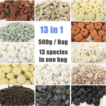 

13 in 1 Fish Tank Filter Material Biochemical Ceramic Ring Aquarium Filter Ring Bacterial House Filter with Net Bag
