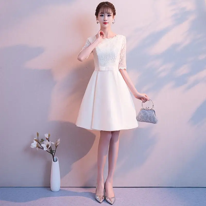 

New White Womens Lace Mini Party Dress 2019 Noble Fashion Sexy Chinese Style Elegant Qipao Luxury Short Robe Vestido S-3XL