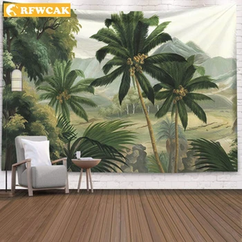

Nordic Real Wall Hanging 3D Virgin Forest Coconut Tree Background Super Soft Breathable Tapestry Bedside Dormitory Decoration
